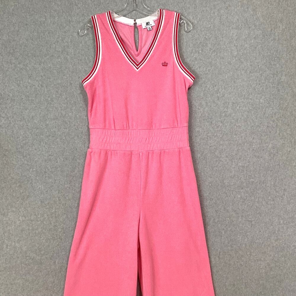 Juicy By Juicy Couture Y2K Crop Wide Leg Terry Cloth Jumpsuit Size M V Neck Pink - Picture 4 of 16